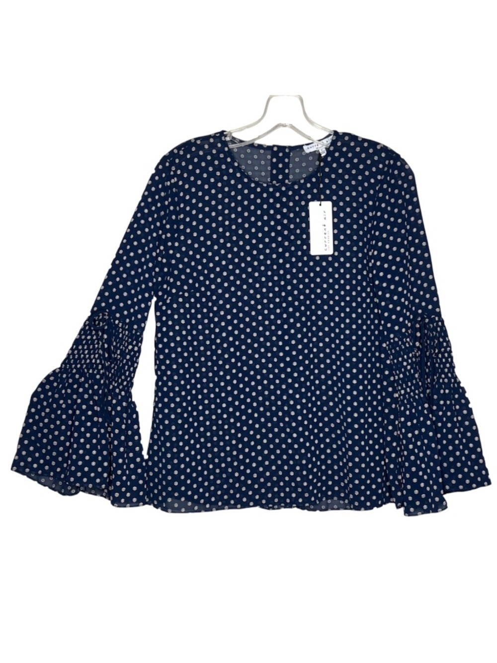 Anthropologie Current Air Flared Shirred Sleeve Blouse Blue Sheer